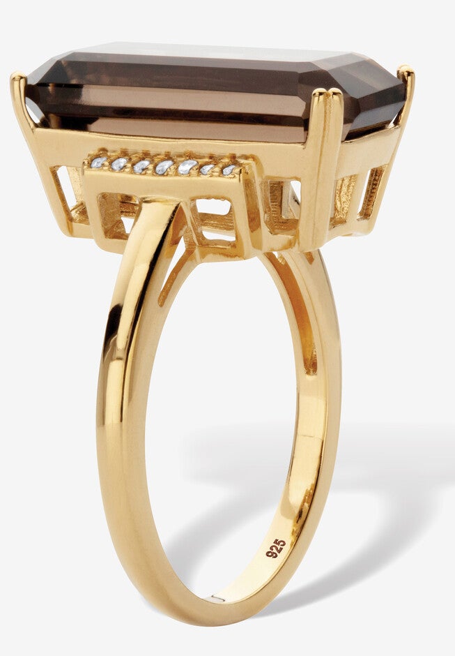 Yellow Gold over Silver Smoky Quartz and White Topaz Ring (11 5/8 cttw.), , on-hover image number null