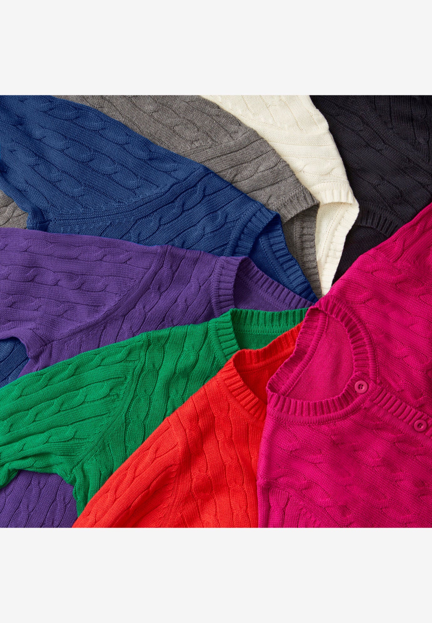 Cotton Cable Knit Cardigan Sweater, , alternate image number 3