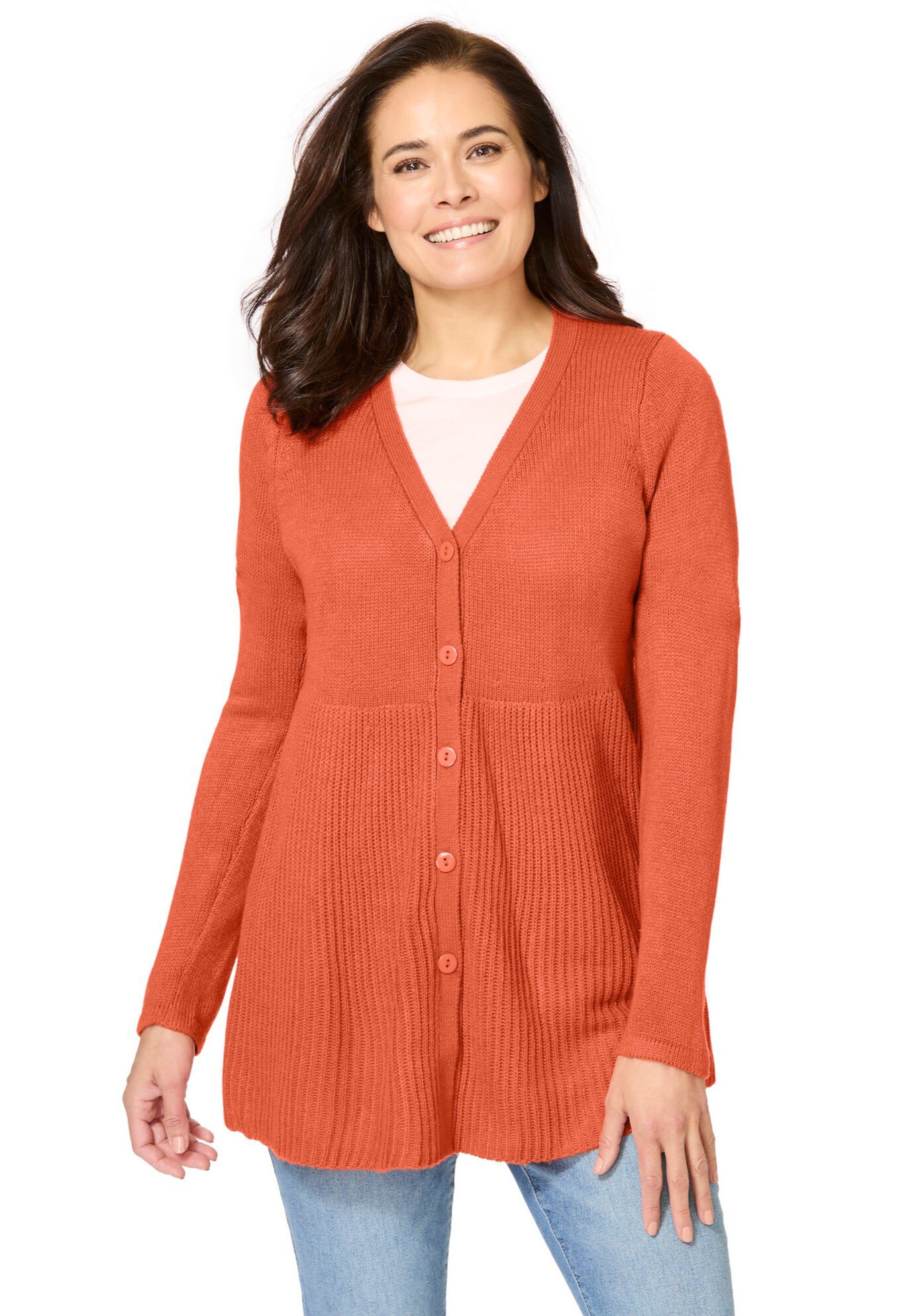 Babydoll Cardigan Sweater, PUMPKIN, hi-res image number 0
