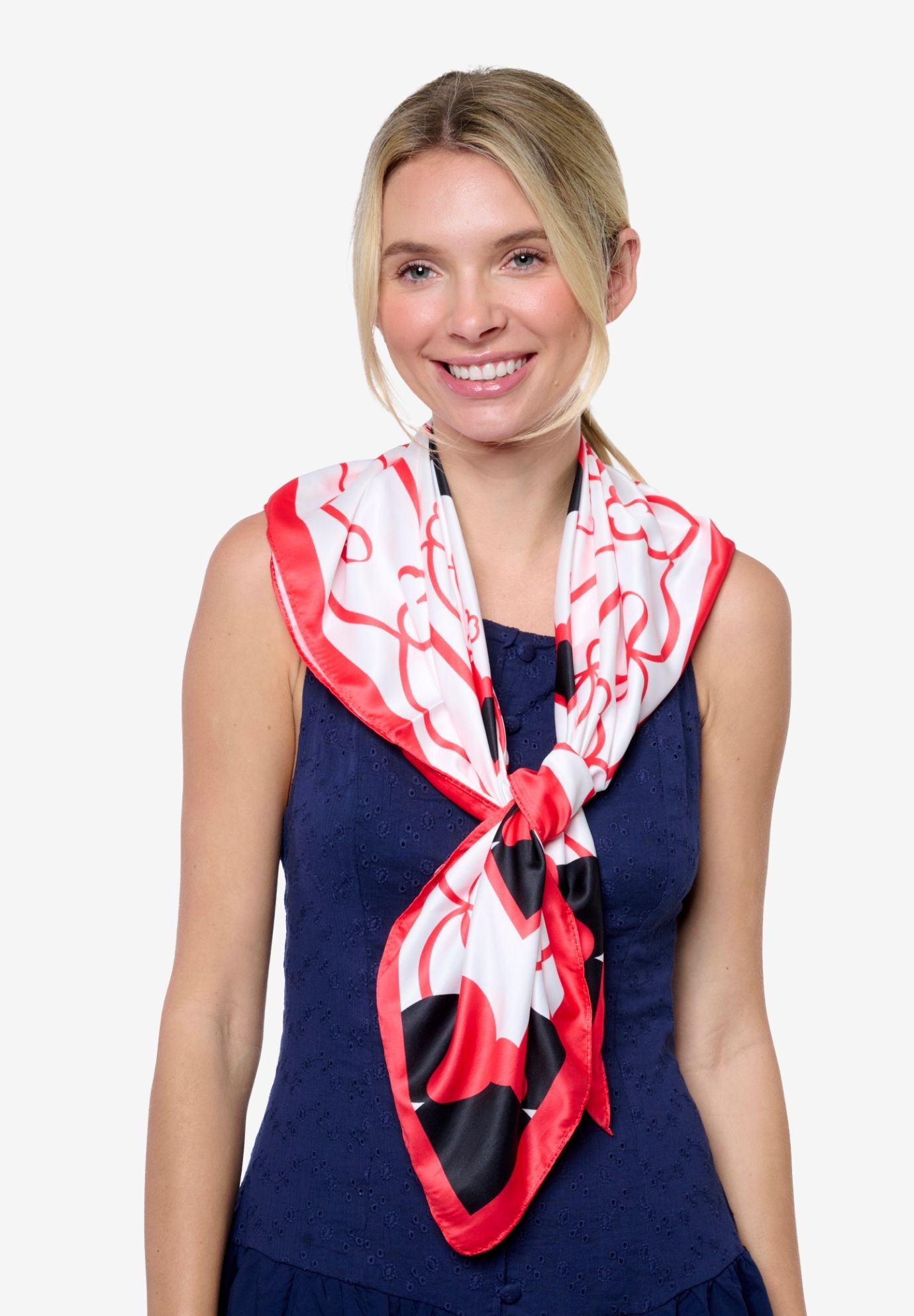 Disney Minnie Mouse 35 inches x 35 inches Red Bow Silky Square Scarf Neck Scarf Head Wrap, RED, alternate image number 4