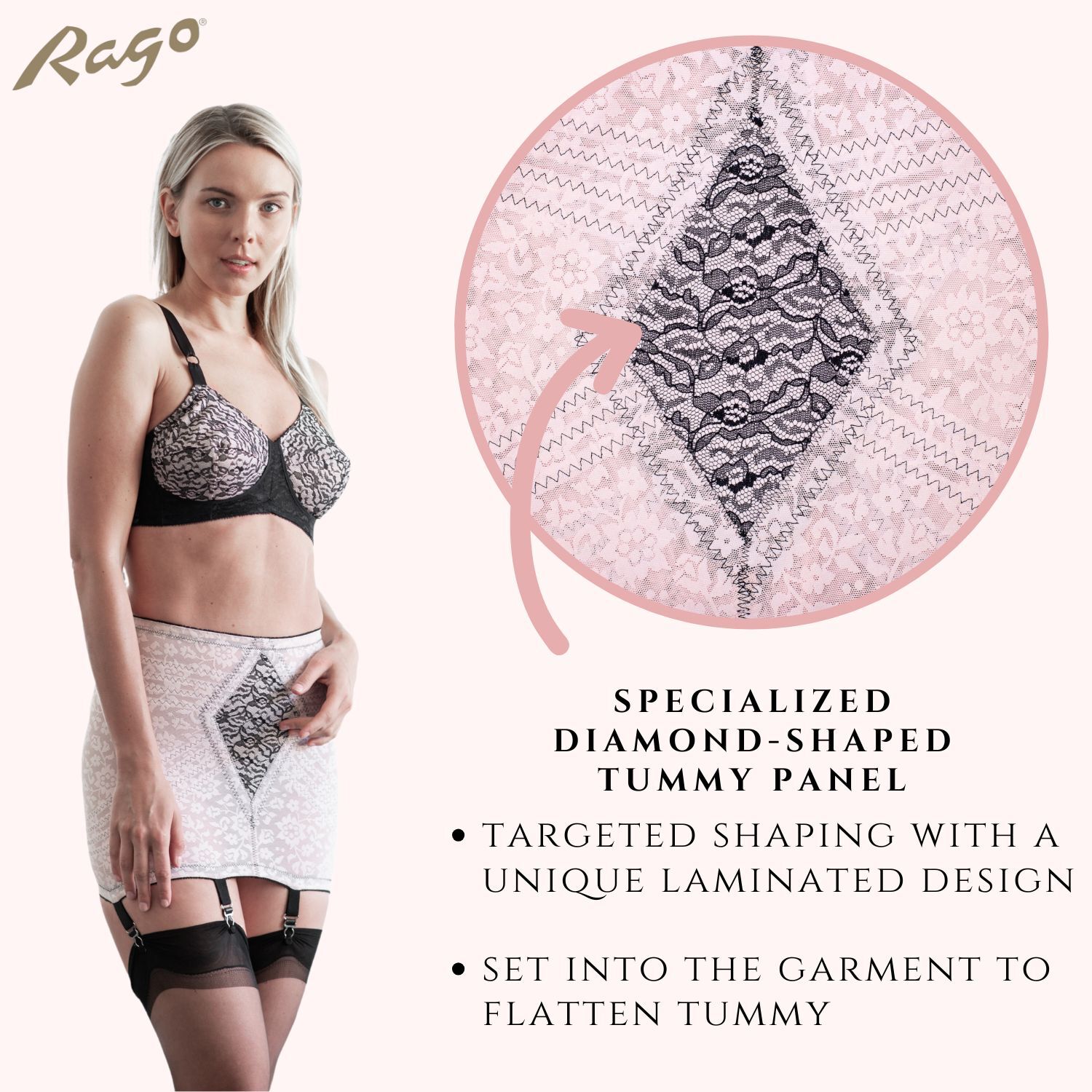 Lace Open Bottom Girdle, PINK BLACK, alternate image number 2