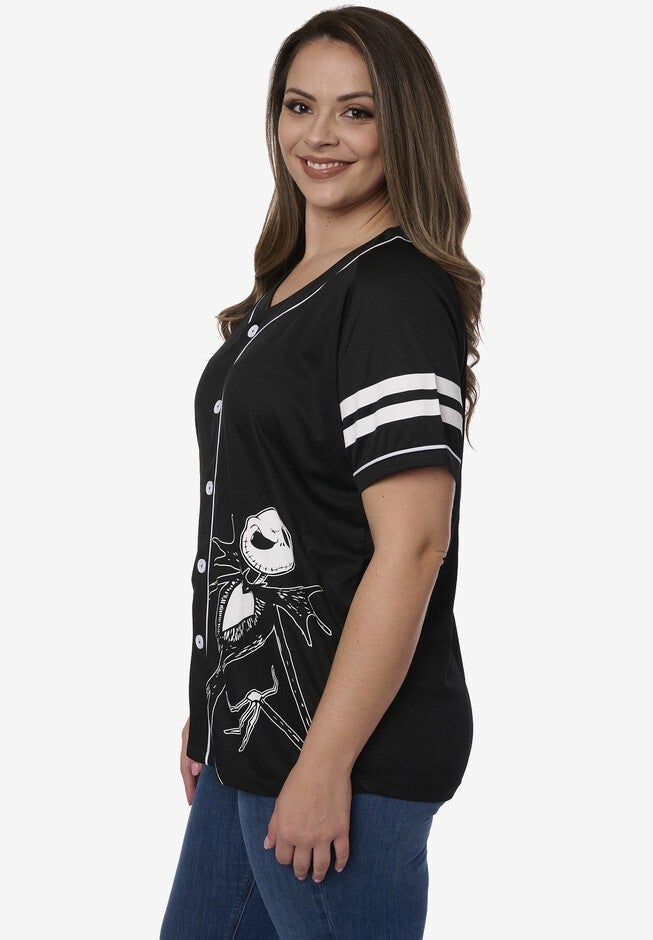 Jack Skellington Black Baseball Jersey Button Down Shirt, , alternate image number 3