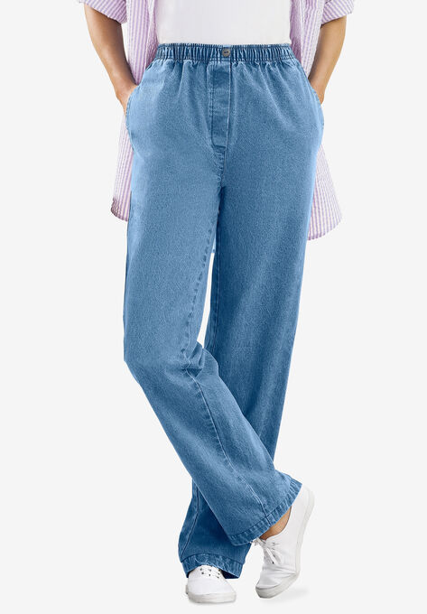 Elastic-Waist Cotton Straight Leg Pant, , alternate image number null