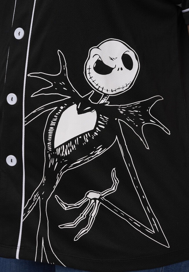 Jack Skellington Black Baseball Jersey Button Down Shirt, , alternate image number 4