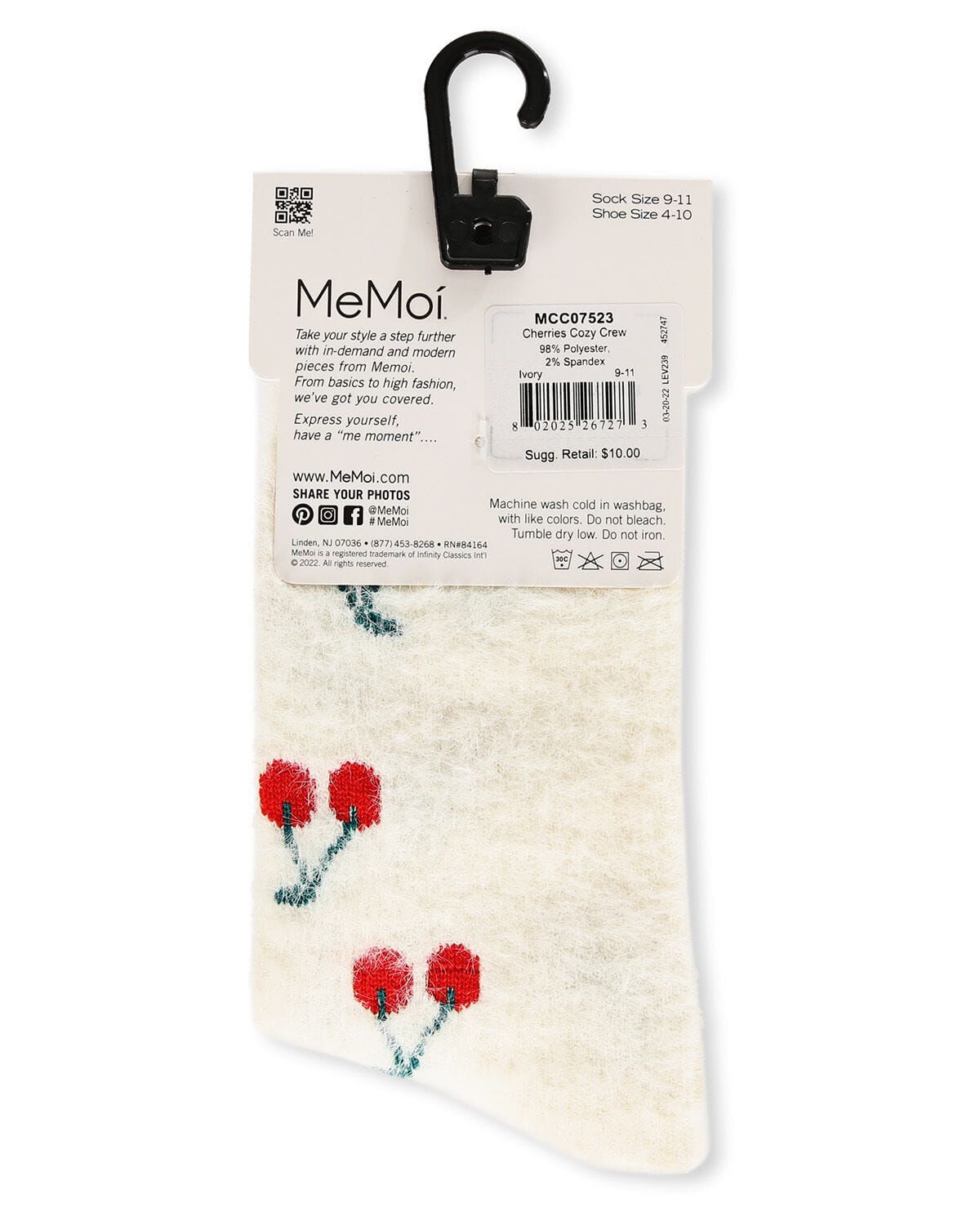 Women's Cherries Cozy Crew Socks, IVORY, alternate image number 4