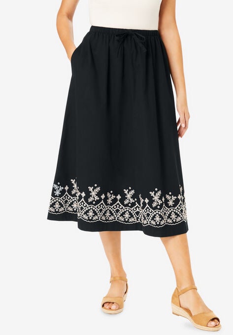 Drawstring Denim Skirt, BLACK BORDER, hi-res image number null