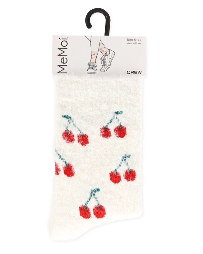 Women's Cherries Cozy Crew Socks, IVORY, alternate image number 3