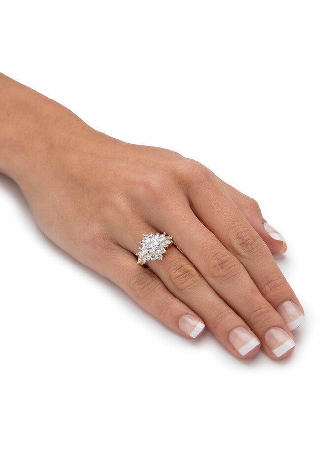 Yellow Gold Plated Round Starburst Ring Cubic Zirconia (3 5/8 cttw TDW), , alternate image number 2