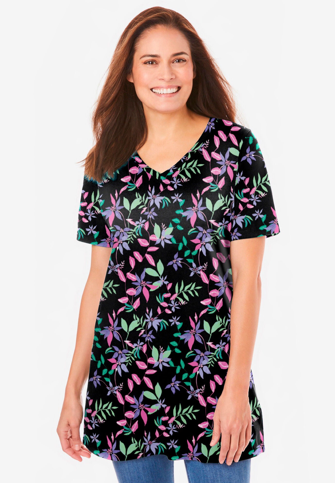 Perfect Printed Short-Sleeve V-Neck Tunic, , alternate image number 4