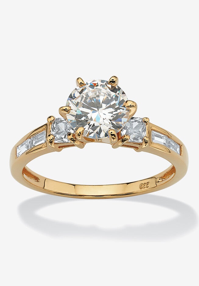 Yellow Gold over Sterling Silver Engagement Ring Cubic Zirconia (2 1/7 cttw TDW), SILVER, hi-res image number null