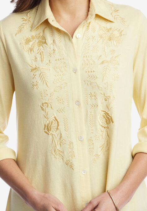 Button-Front Embroidered Tunic, , alternate image number null
