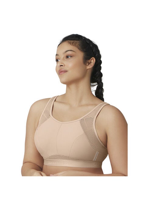 Full Figure Plus Size No-Sweat Mesh Sports Bra Wirefree 1068, CAFE, hi-res image number null