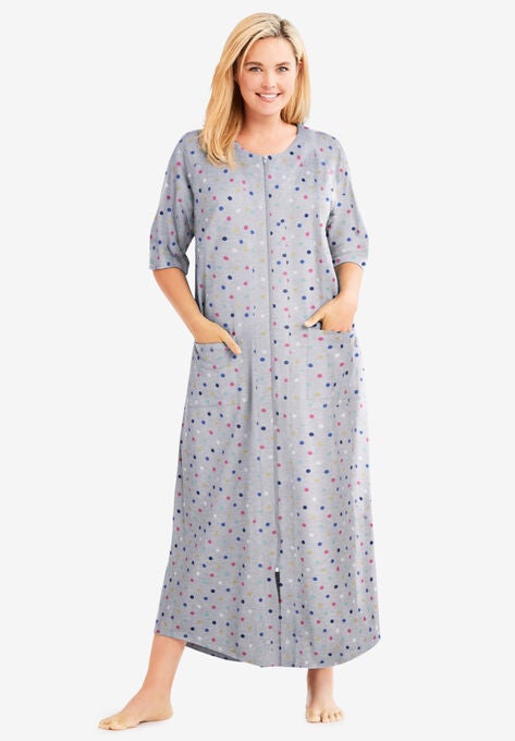 Long French Terry Zip-Front Robe, HEATHER GREY MULTI, hi-res image number null