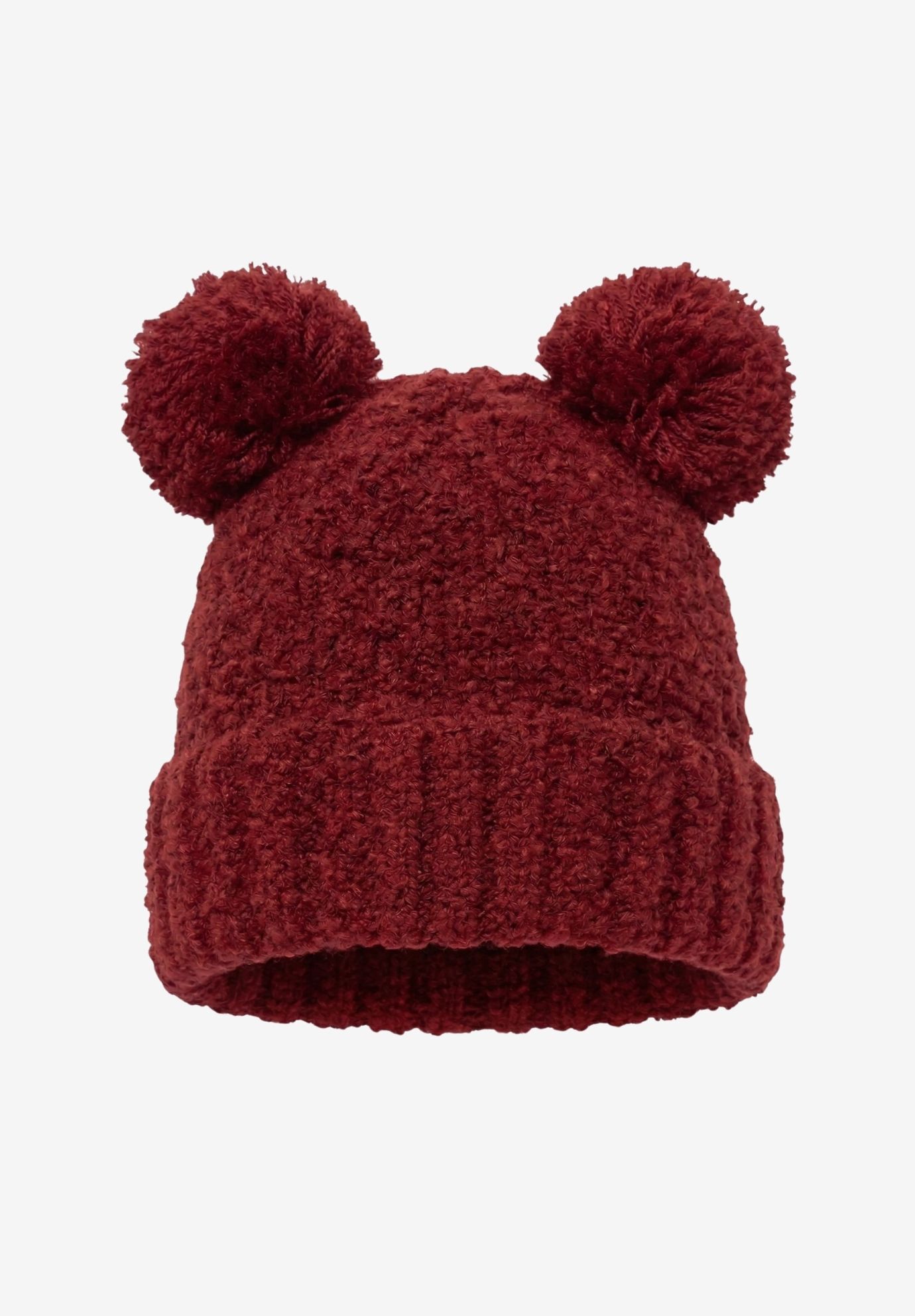Disney Minnie Mouse Double Pom Beanie Fuzzy Knit Winter Hat, RED, on-hover image number 1