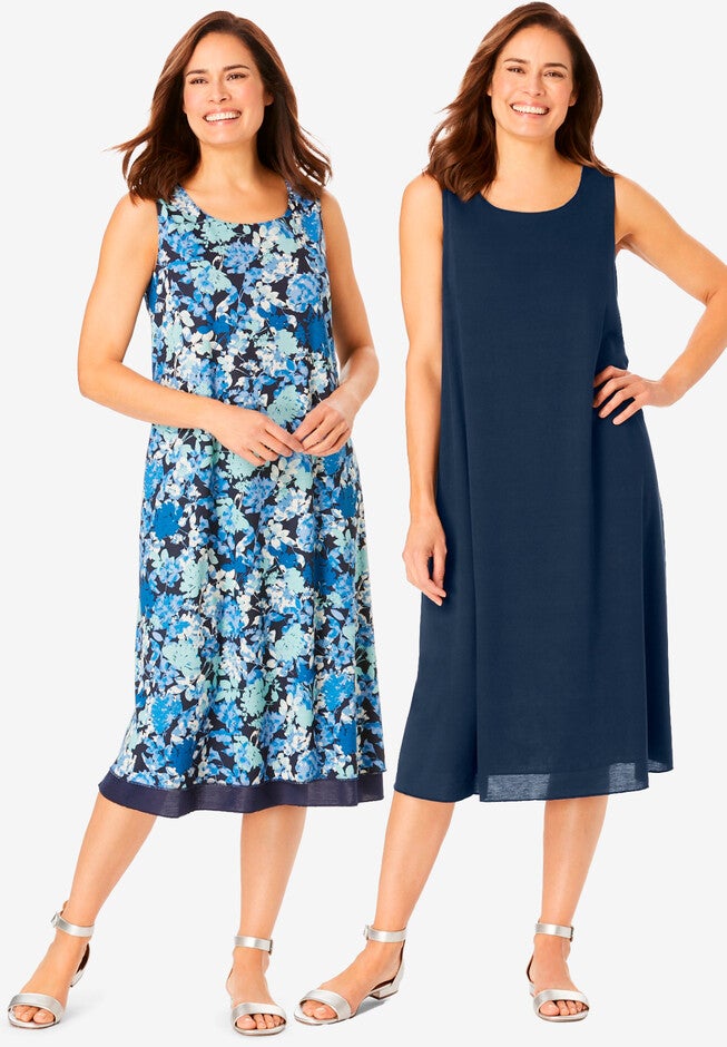 Reversible Dress, NAVY WATERCOLOR BOUQUET, hi-res image number 0