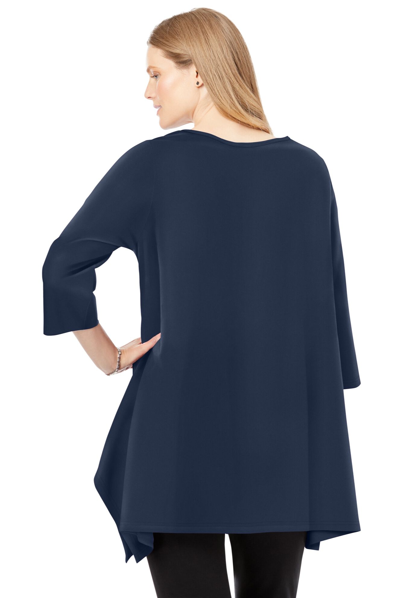 French Terry Handkerchief Hem Tunic, NAVY, on-hover image number 1
