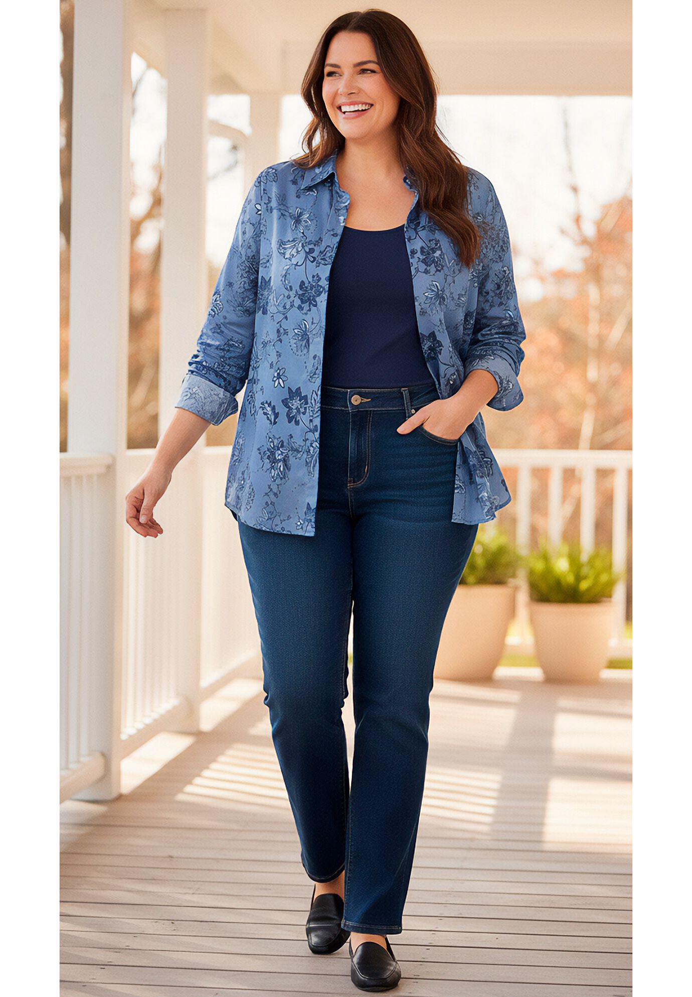 Straight-Leg Stretch Denim Five-Pocket Jeans, , alternate image number 4