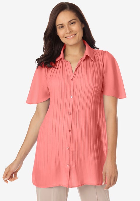 Blouse In Crinkle Georgette, SWEET CORAL, hi-res image number null