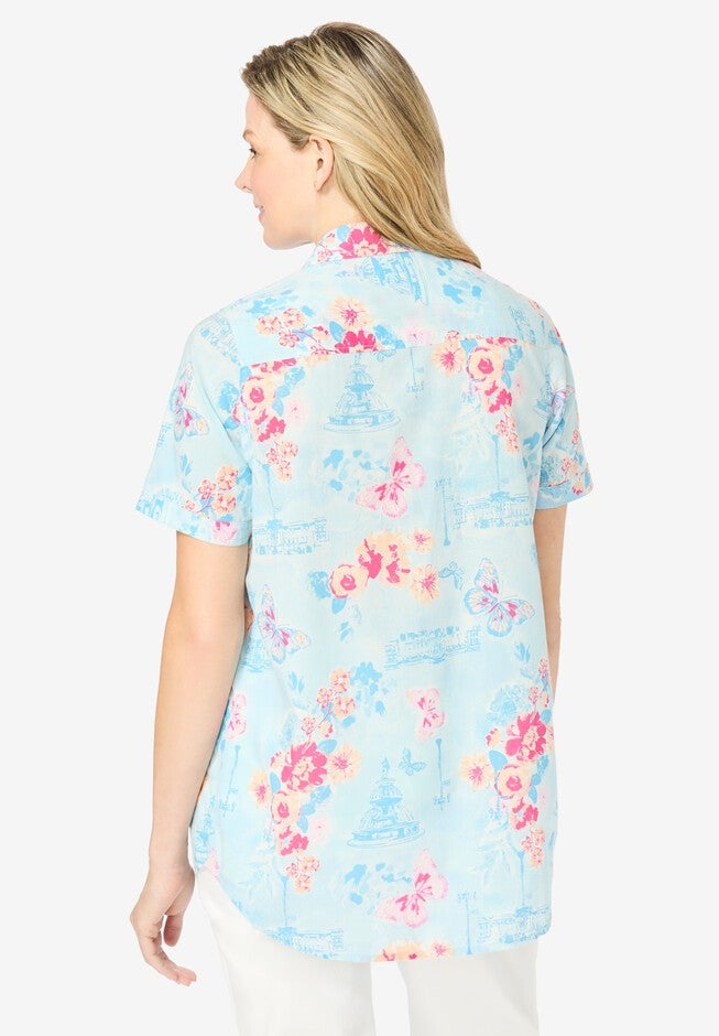 Short-Sleeve Cotton Campshirt, SKY BLUE BUTTERFLY MULTI, on-hover image number 1