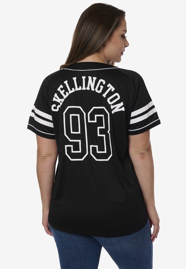 Jack Skellington Black Baseball Jersey Button Down Shirt, , on-hover image number 1