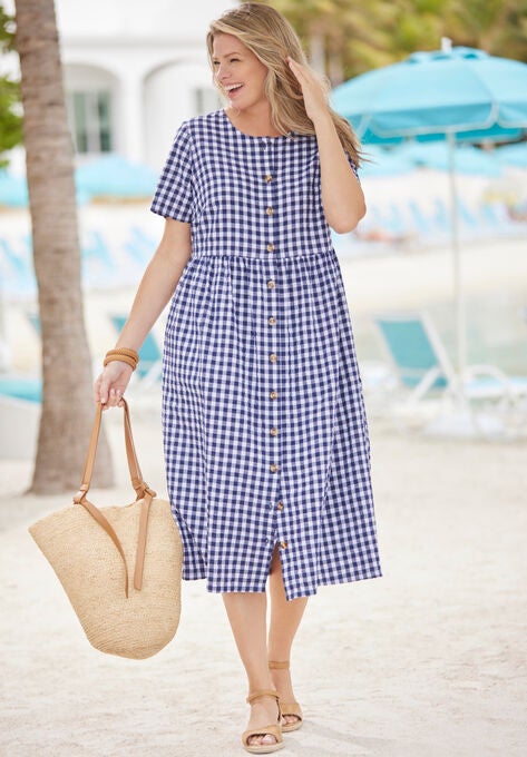 Short-Sleeve Seersucker Dress, , alternate image number null