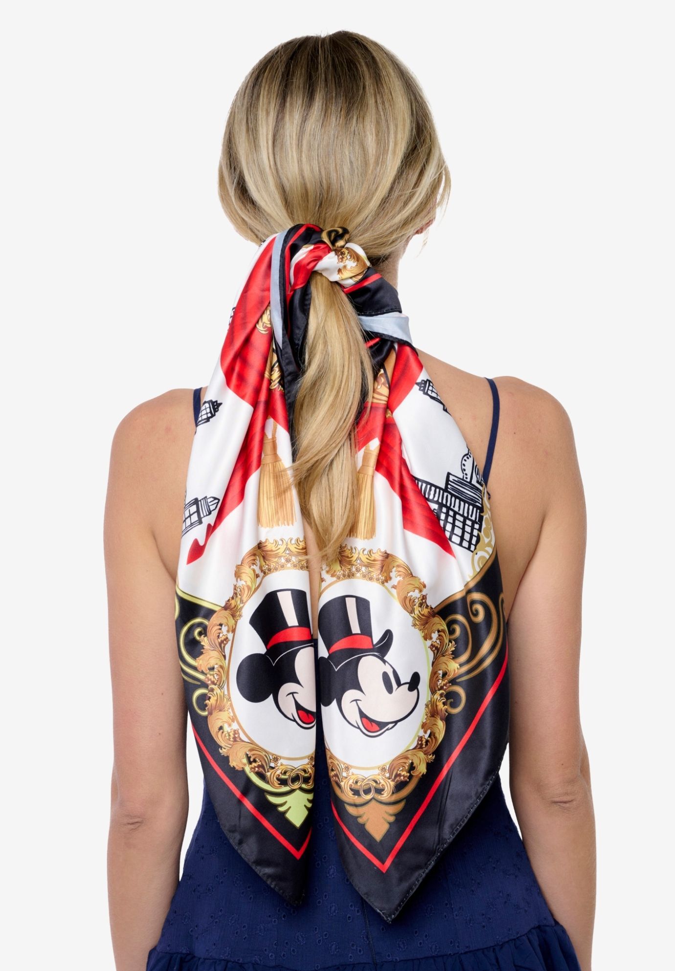 Disney Mickey Mouse Top Hat 35 inches x 35 inches Silky Square Scarf Head Wrap Neck Scarf, BLACK, alternate image number 3