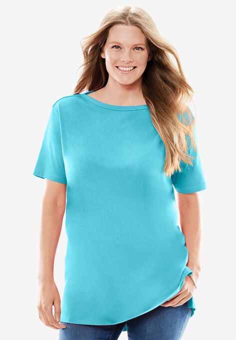 Perfect Short-Sleeve Boat-Neck Tunic, SEAMIST BLUE, hi-res image number null