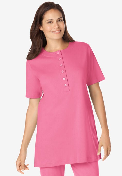 Short sleeve Henley Tunic, BRIGHT ROSE, hi-res image number null
