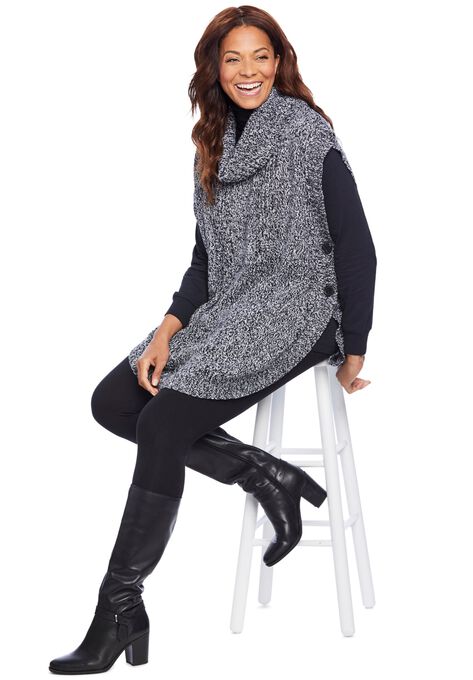 Marled Knit Cowl Neck Poncho, , alternate image number null