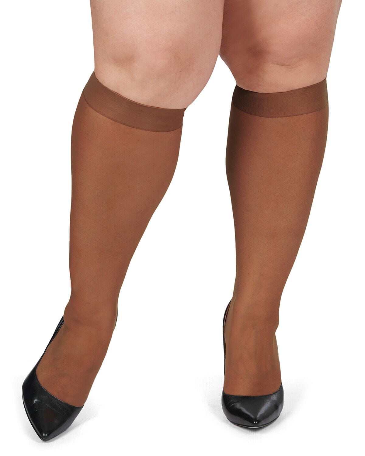 Women&#39;s 2 Pair Pack Ultra Sheer Plus Curvy Knee Highs, FRENCH COFFEE, alternate image number 1
