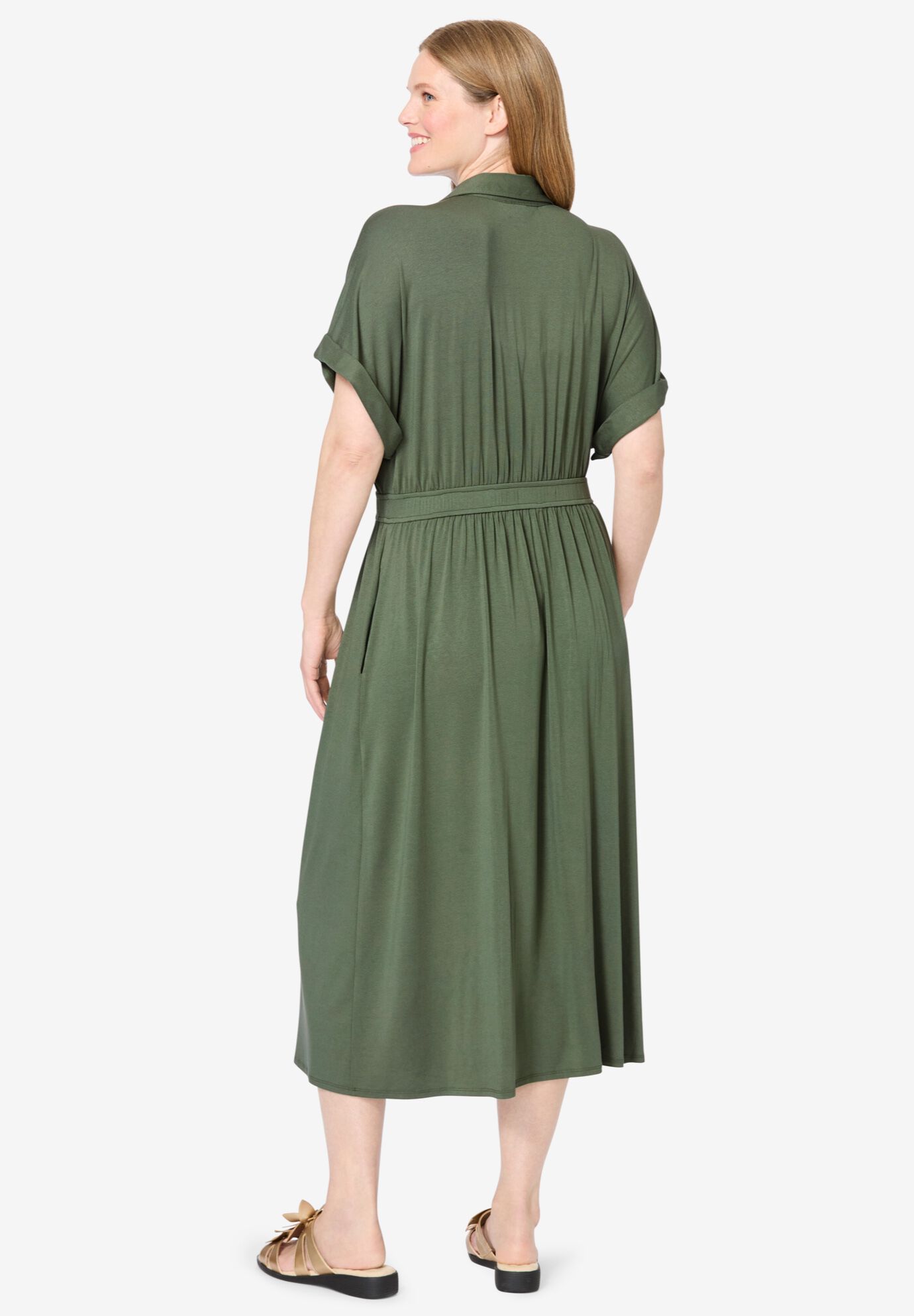 Snap-Front Dress, OLIVE GREEN, on-hover image number 1