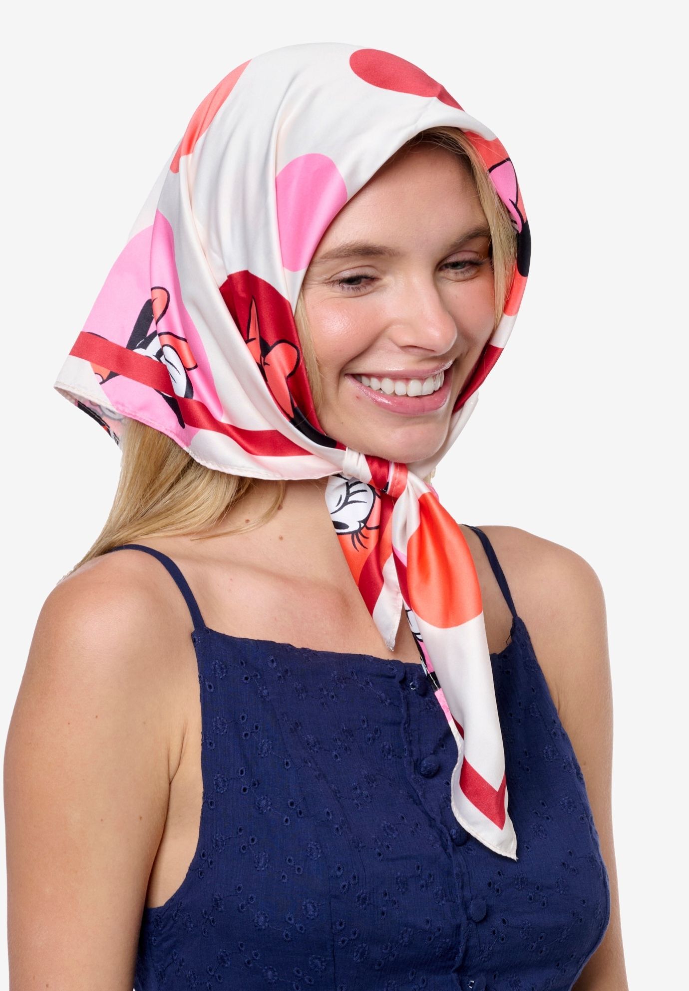 Disney Minnie Mouse Silky Scarf 27 inches x 27 inches Large Red Bow Icon Square Head Wrap, RED, alternate image number 5