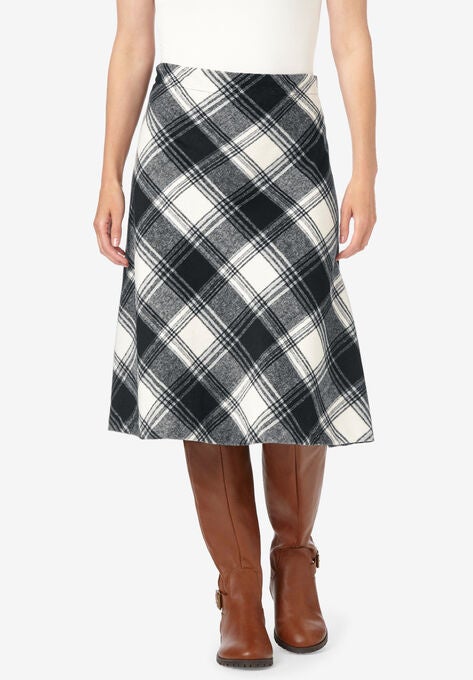 Back-Elastic Plaid Skirt, BLACK PLAID, hi-res image number null