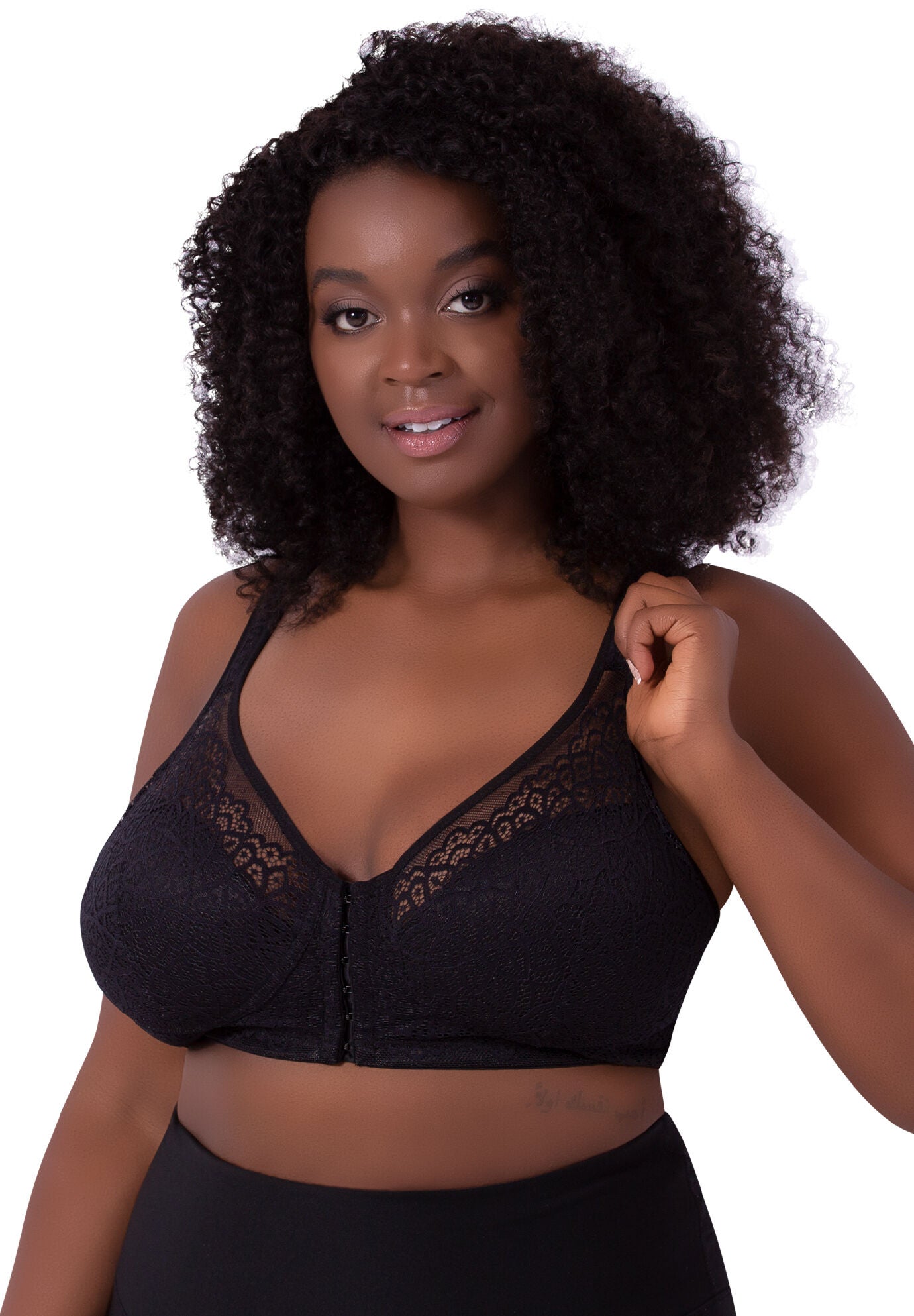The Lora - Back Smoothing Lace Front-Closure Bra, BLACK, hi-res image number 0