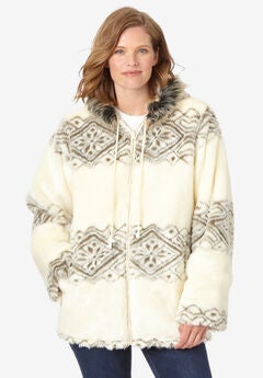 Woman Within Womens Plus Size Long Hooded Berber Fleece Coat