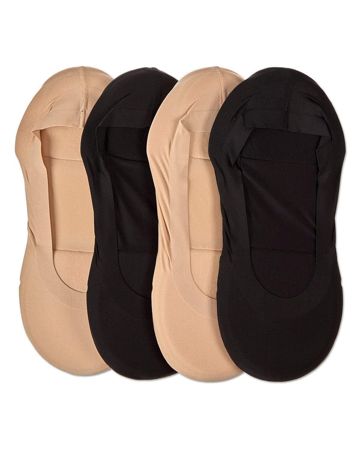 4 Pairs Women's Cushioned Fine Edge No-Show Sock Liner, NUDE BLACK, alternate image number 2
