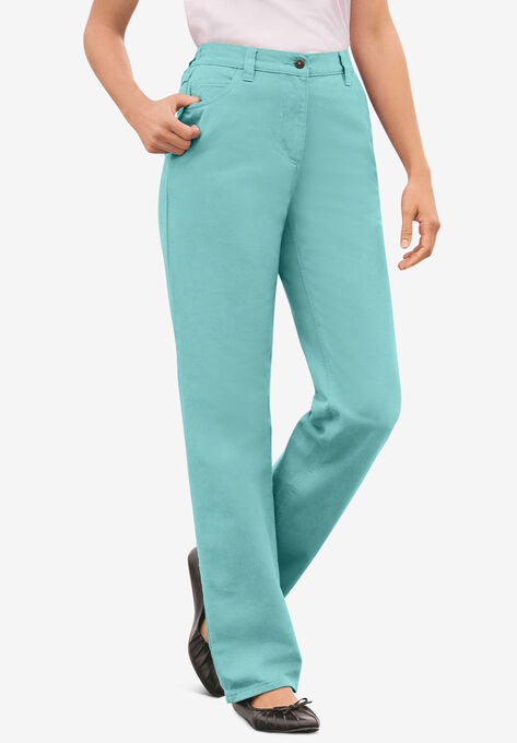 Back-Elastic Straight Leg Cotton Jean, AZURE, hi-res image number null