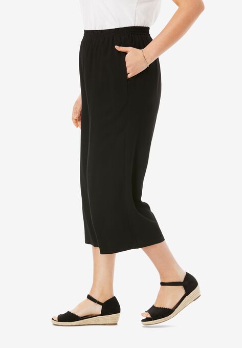 Pull-On Elastic Waist Soft Capri, , alternate image number null