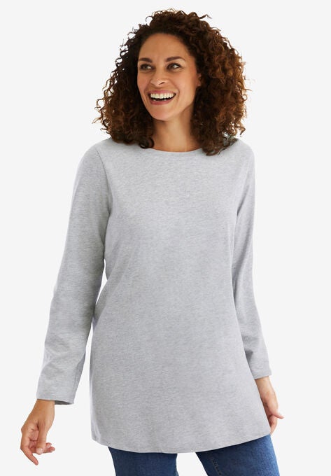 Long Sleeve Crewneck Perfect Tunic, HEATHER GREY, hi-res image number null