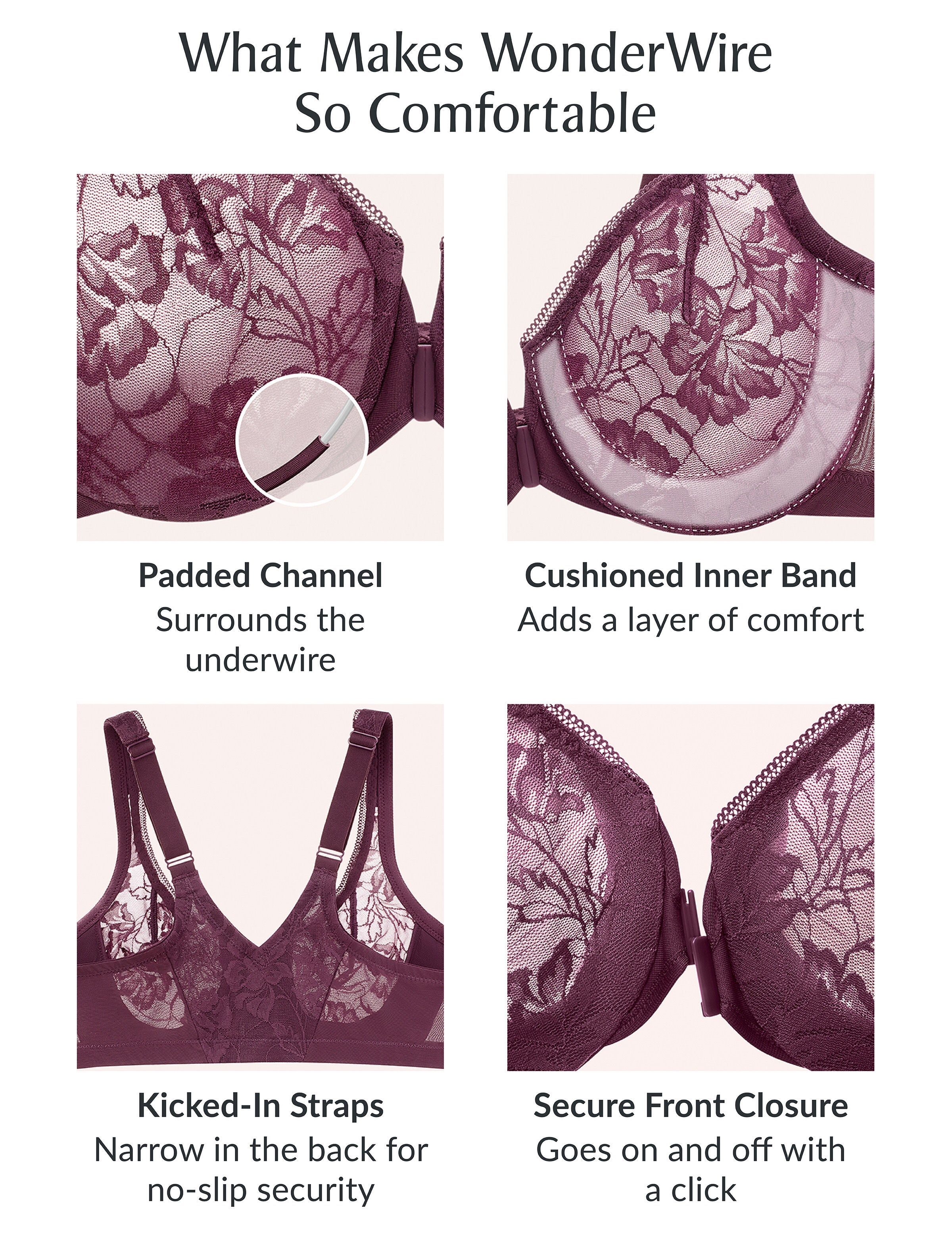 Glamorise Lacey T-Back Front-Closure WonderWire Underwire  Bra 9246 (Women&#39;s & Women&#39;s Plus), SOLID BLACK, alternate image number 5