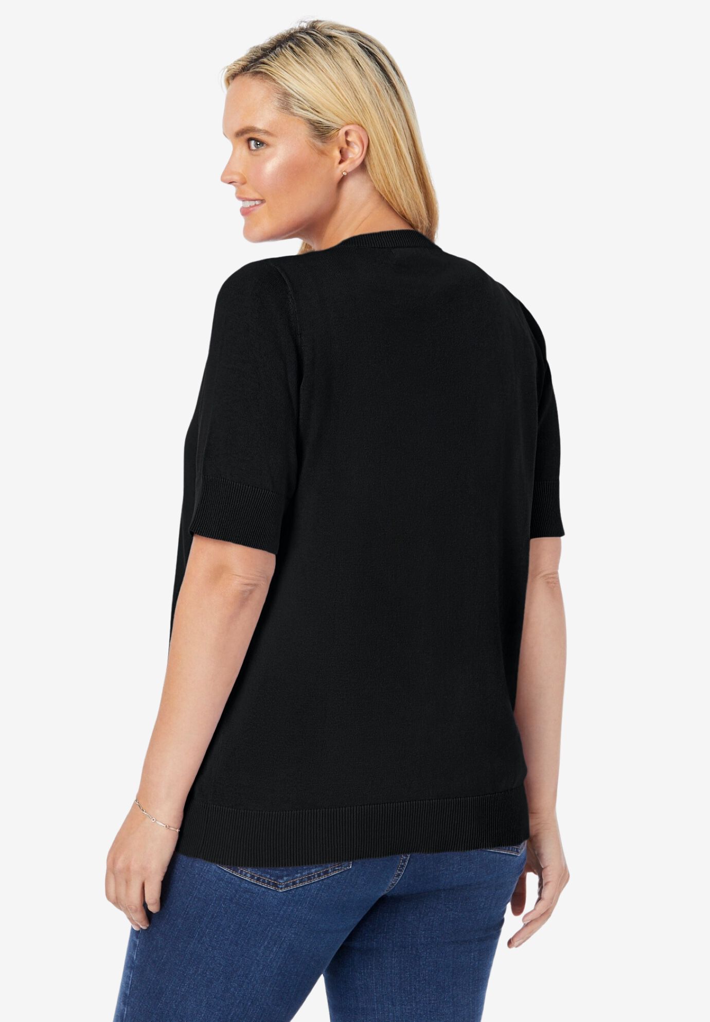 Perfect Elbow-Length Sleeve Cardigan Sweater, BLACK, on-hover image number 1