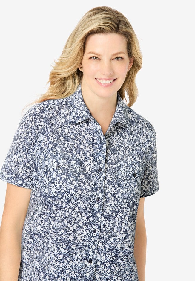 Short-Sleeve Cotton Campshirt, NAVY PAISLEY DITSY, alternate image number 2