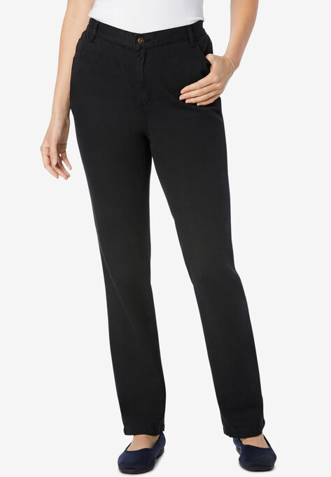 Side-Elastic Straight Leg Cotton Jean, BLACK, hi-res image number null