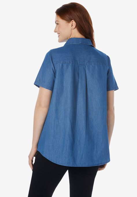 Short-Sleeve Denim Shirt, , on-hover image number null