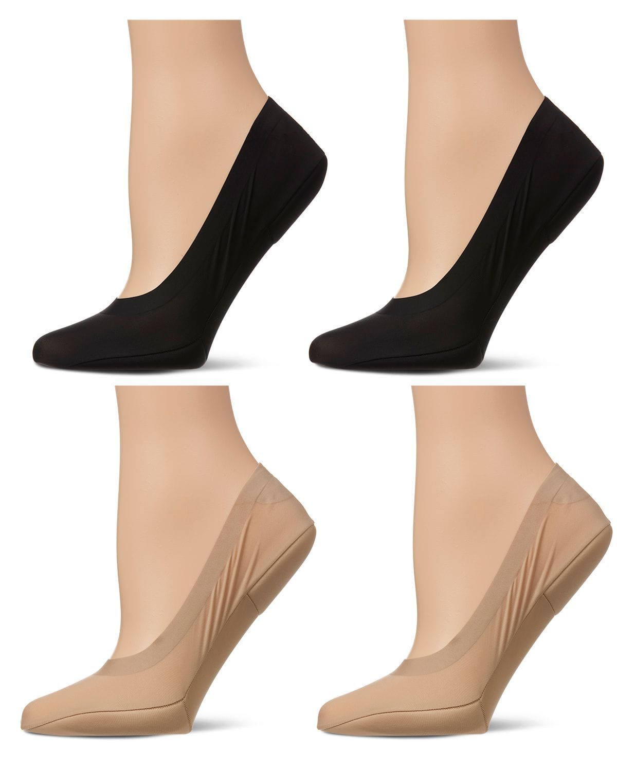 4 Pairs Women's Cushioned Fine Edge No-Show Sock Liner, NUDE BLACK, hi-res image number 0