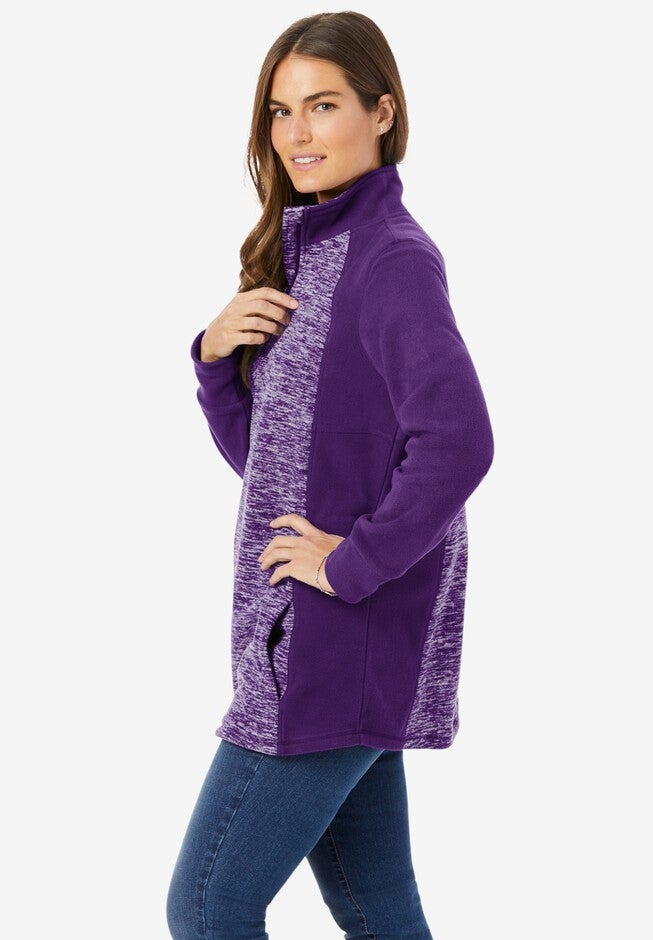 Microfleece Quarter Zip Pullover With Colorblocking, , alternate image number null