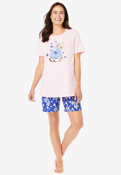 Knit PJ Short Set, PINK DOG LOVE, hi-res image number null