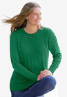 Cable Knit Pullover Crewneck Sweater, EMERALD, hi-res image number null