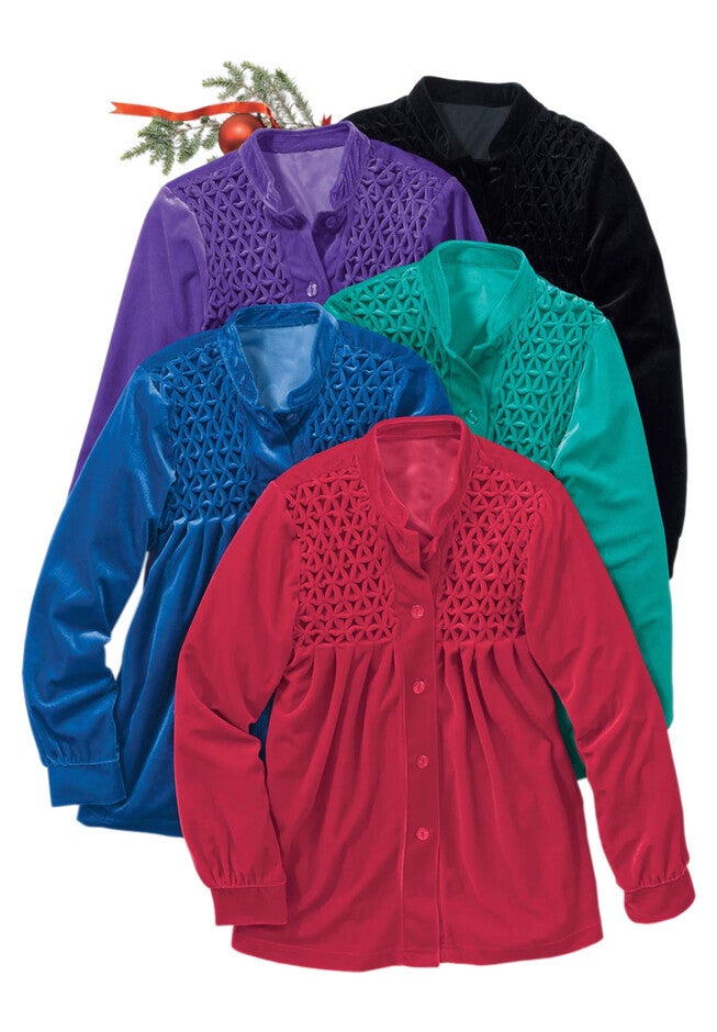 Smocked velour 25" bed jacket by Only Necessities®, , alternate image number null