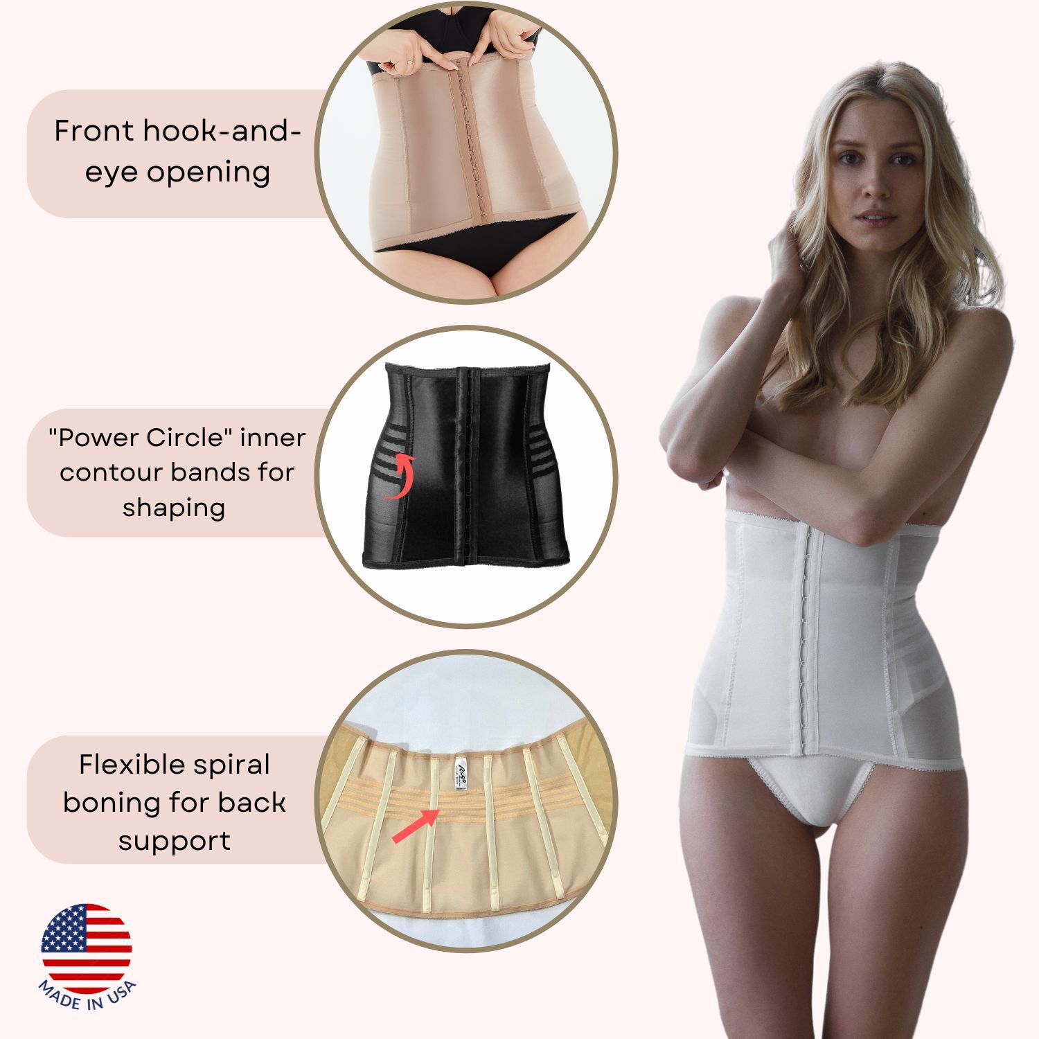 Shapette Powermesh Satin Panel Waist Cincher, WHITE, alternate image number 3